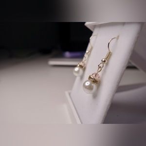 Handcrafted Light Pink Crystal Glass Bead Earrings